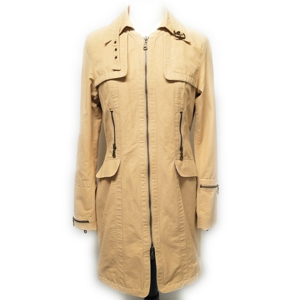 Vintage Laundry by Shelli Segal Beige Long Trench Coat Women’s Size S Zip Front